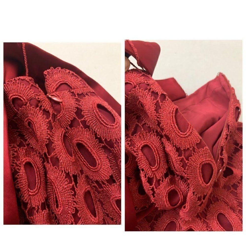 St. John Soutache Column Long Feminine Croquette Lace Maxi Skirt 4 Red Burgundy - Picture 8 of 14
